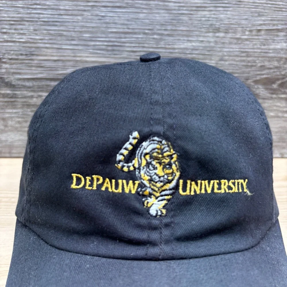 DePauw University Hat Cap Strap Back Black Tigers NCAA College Sports Adjustable